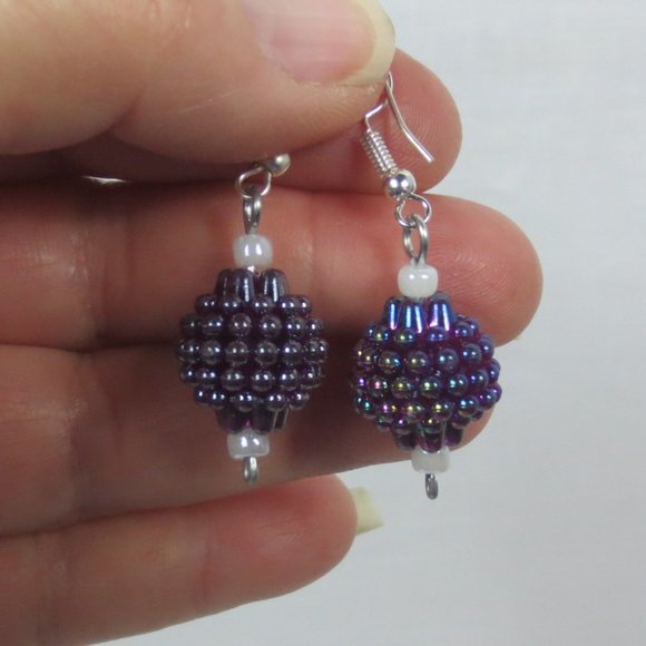 Handcrafted Pierced Earrings Blackberry Iridescent Lightweight Everyday Dangle - Picture 2 of 9